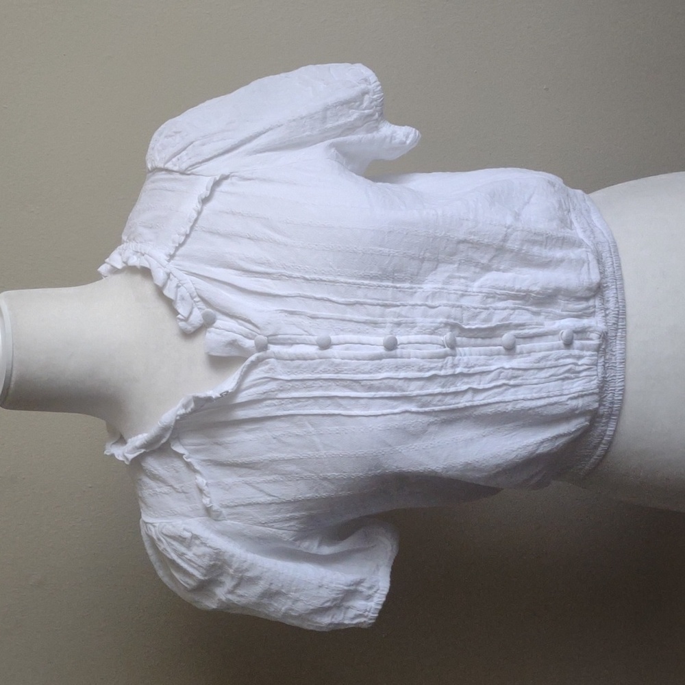 American Eagle‎ Outfitters Blouse/Top S White Preppy Coquette Puffed Sleeve